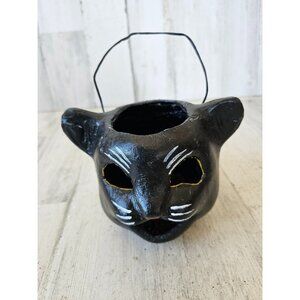 Vintage? Cat paper mache basket Halloween decor shabby chic